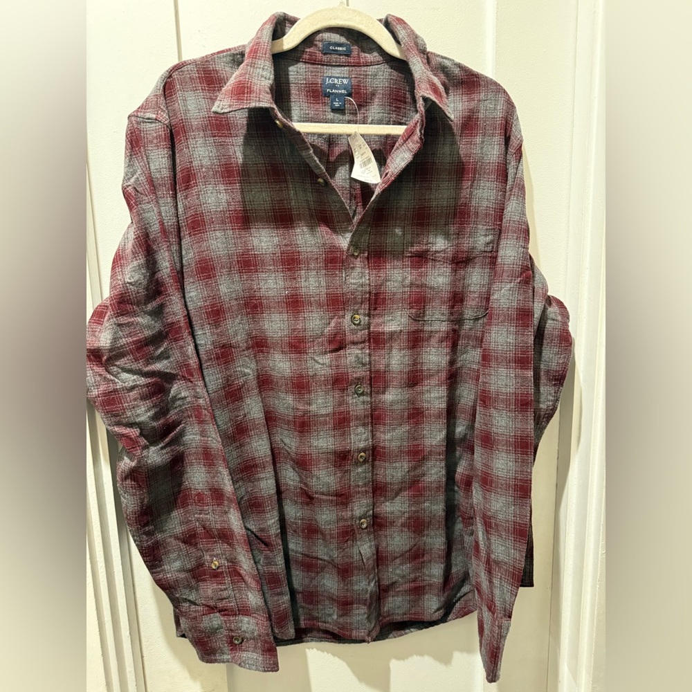 J. Crew Factory Men's Red and Gray Checkered Shirt
